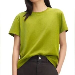 Everlane T Shirt Women Yellow Green Crew Neck Box Cut Tee Organic Cotton